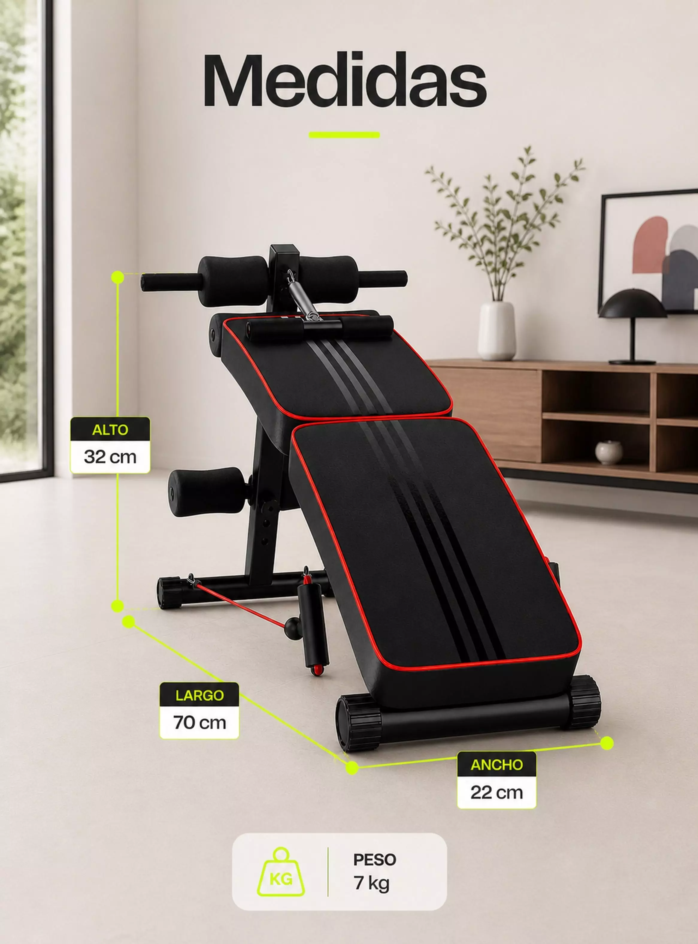 Banca Abdominal Plegable Full Pro Sportime Biceps Triceps Acero Guarda en Cualquier Espacio-3