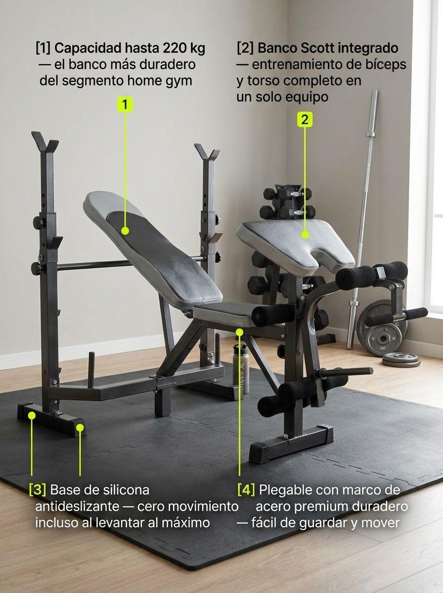 Banco Press Banca Ajustable Plegable con Banco Scott 220 kg-3