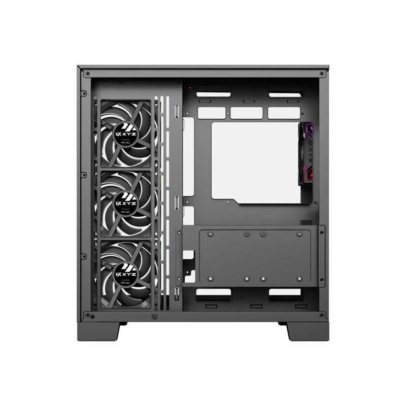 Gabinete Gamer XYZ Tesseract, Vidrio Panorámico 3D, Doble Cámara, 4x Fans ARGB, ATX, Black-3