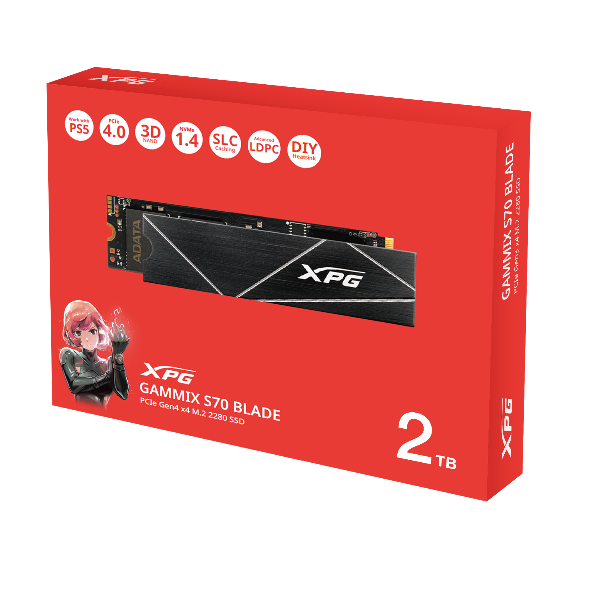 Unidad SSD XPG GAMMIX S70 BLADE, 2TB, NVMe, PCI-e Gen 4 x4, m.2 2280, PC/PS5-0