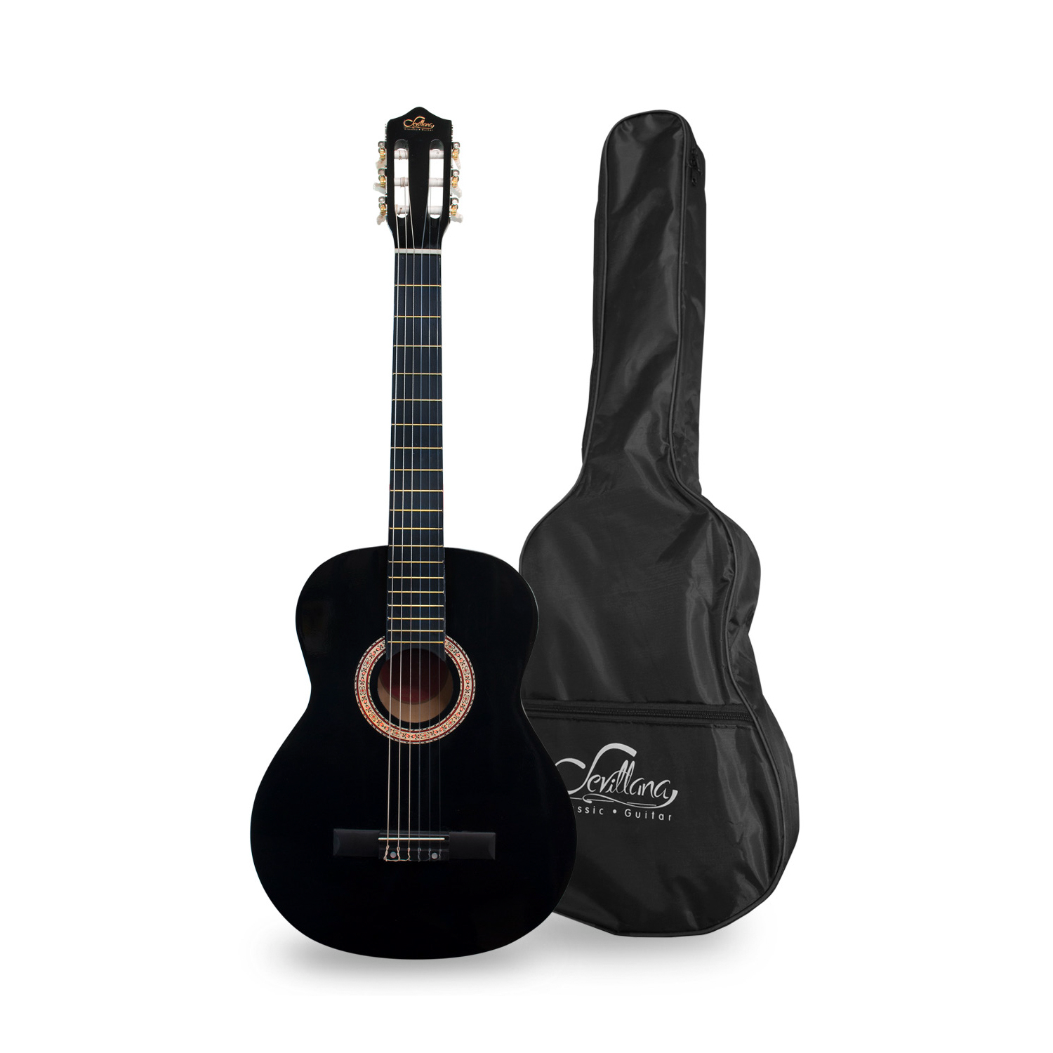Guitarra Acústica Secillana 34", con Funda, Color Negro-1