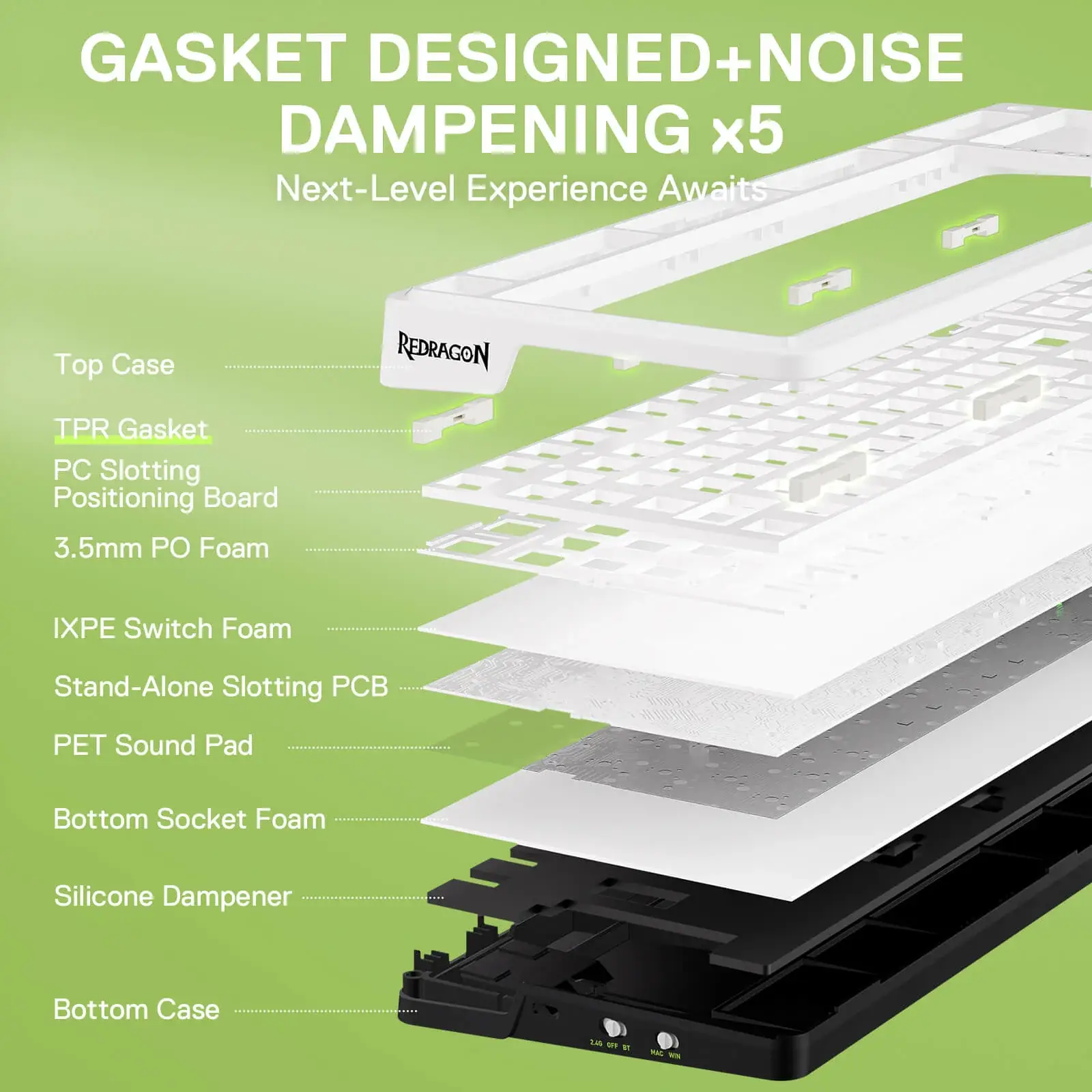 Teclado Mecánico Gamer Redragon Eisa K686, Switches Mint Mambo, 96%, White/Black/Green, Inglés-2