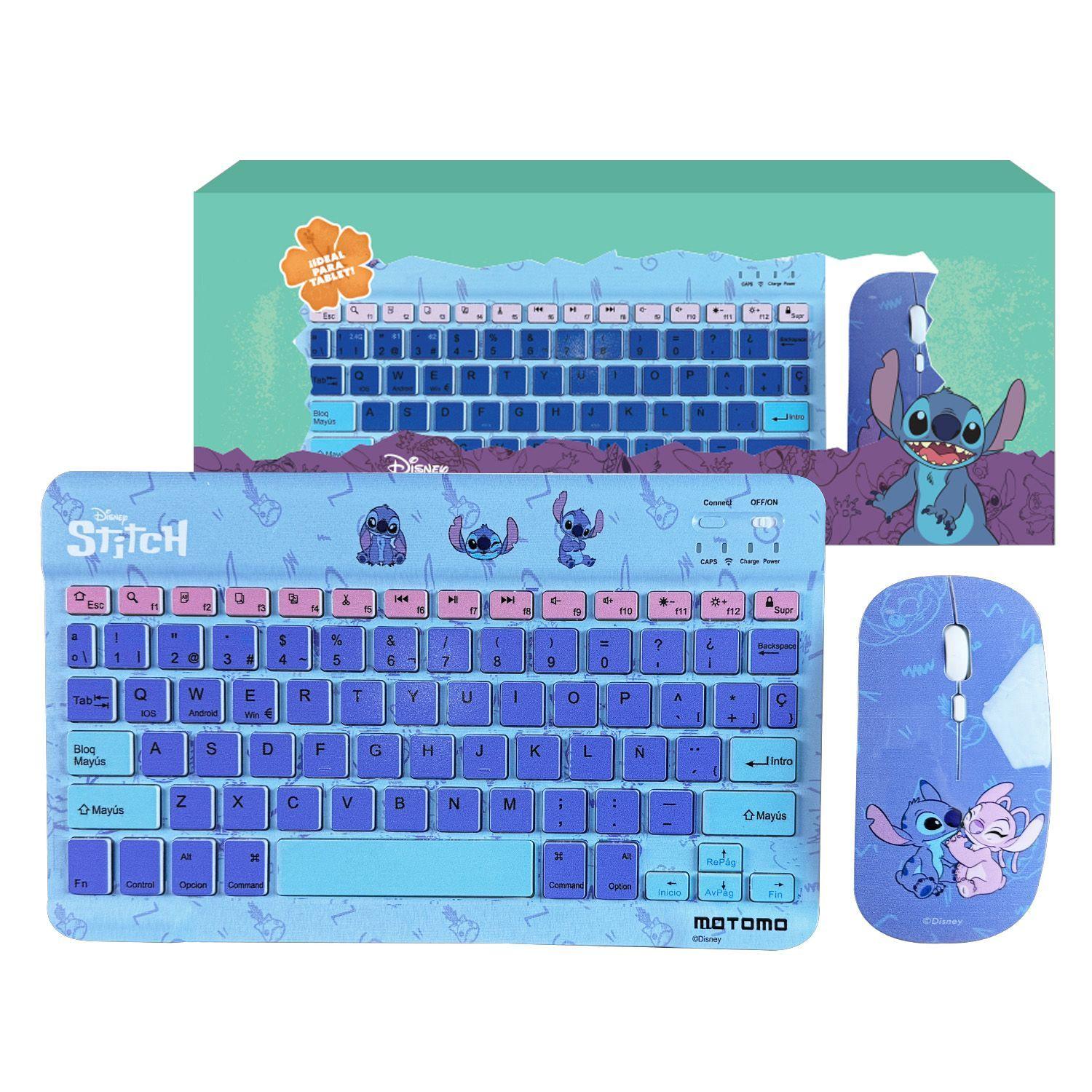  Kit Teclado y Mouse Inalámbrico Motomo Disney Lilo & Stitch, Color Celeste -0