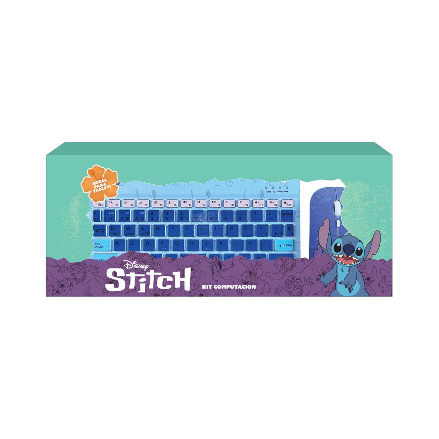  Kit Teclado y Mouse Inalámbrico Motomo Disney Lilo & Stitch, Color Celeste -1