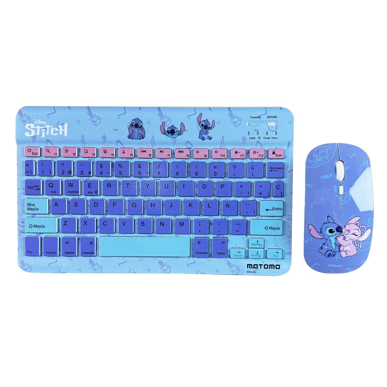  Kit Teclado y Mouse Inalámbrico Motomo Disney Lilo & Stitch, Color Celeste -2