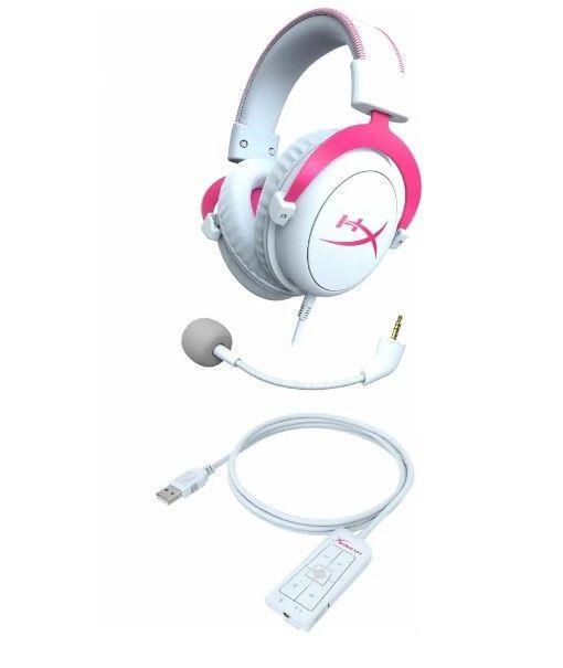 Audífonos con Micrófono Gamer HyperX Cloud II, Sonido 7.1, Over-Ear, USB, Blanco con Rosa-2