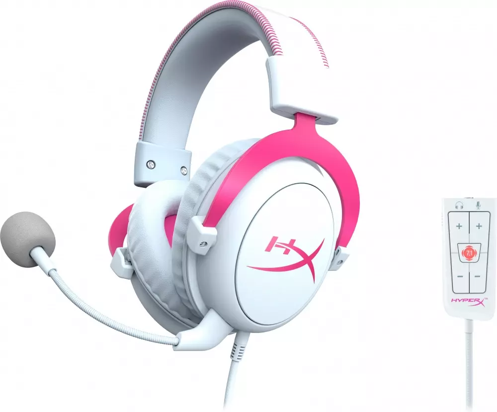 Audífonos con Micrófono Gamer HyperX Cloud II, Sonido 7.1, Over-Ear, USB, Blanco con Rosa-3