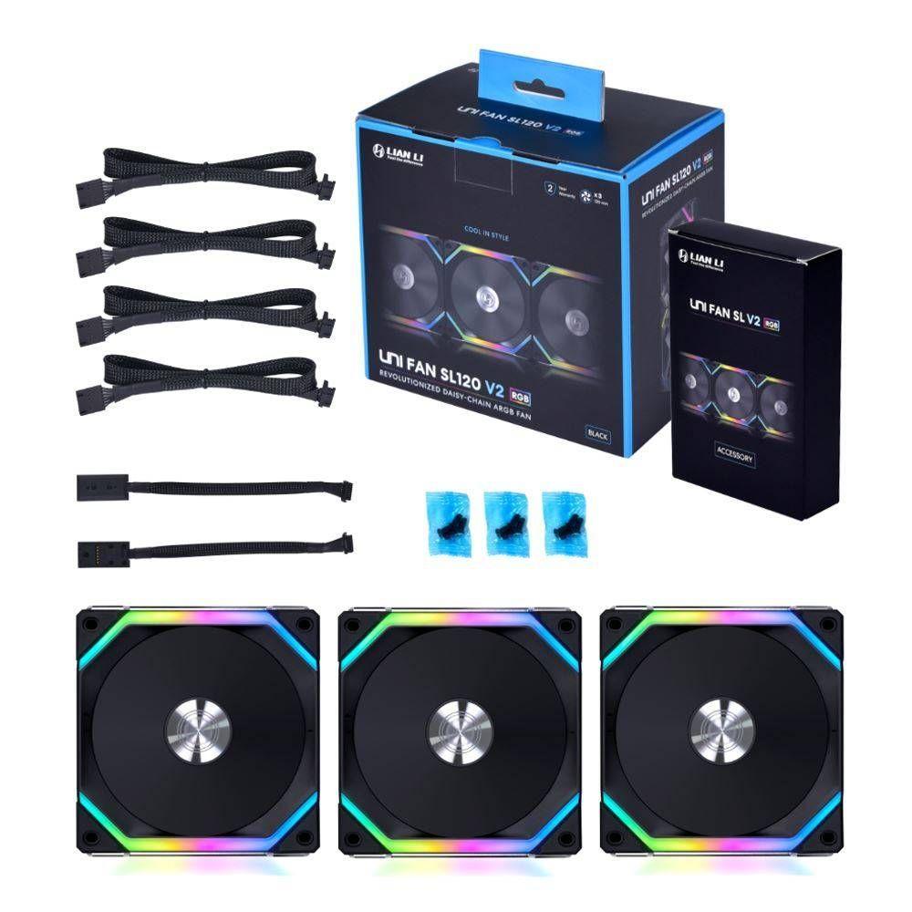 Pack Ventiladores Lian Li Uni Fan SL120 V2 + Controlador RGB, L-Connect, 3 Unidades, Negro-4