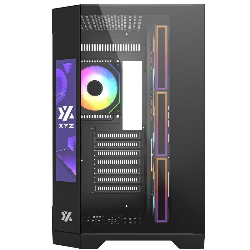 Gabinete Gamer XYZ Neutron, Diseño Panorámico, Doble Cámara, Pantalla Frontal, 4 Fans, Black-2