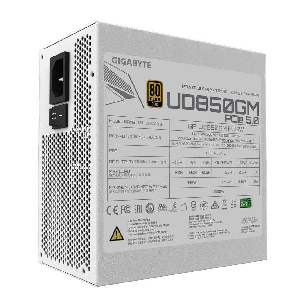 Fuente de Poder GIGABYTE UD850GM PG5W, 850W, Modular, Certificada 80 PLUS Gold, PCIe 5.0, Blanco-5