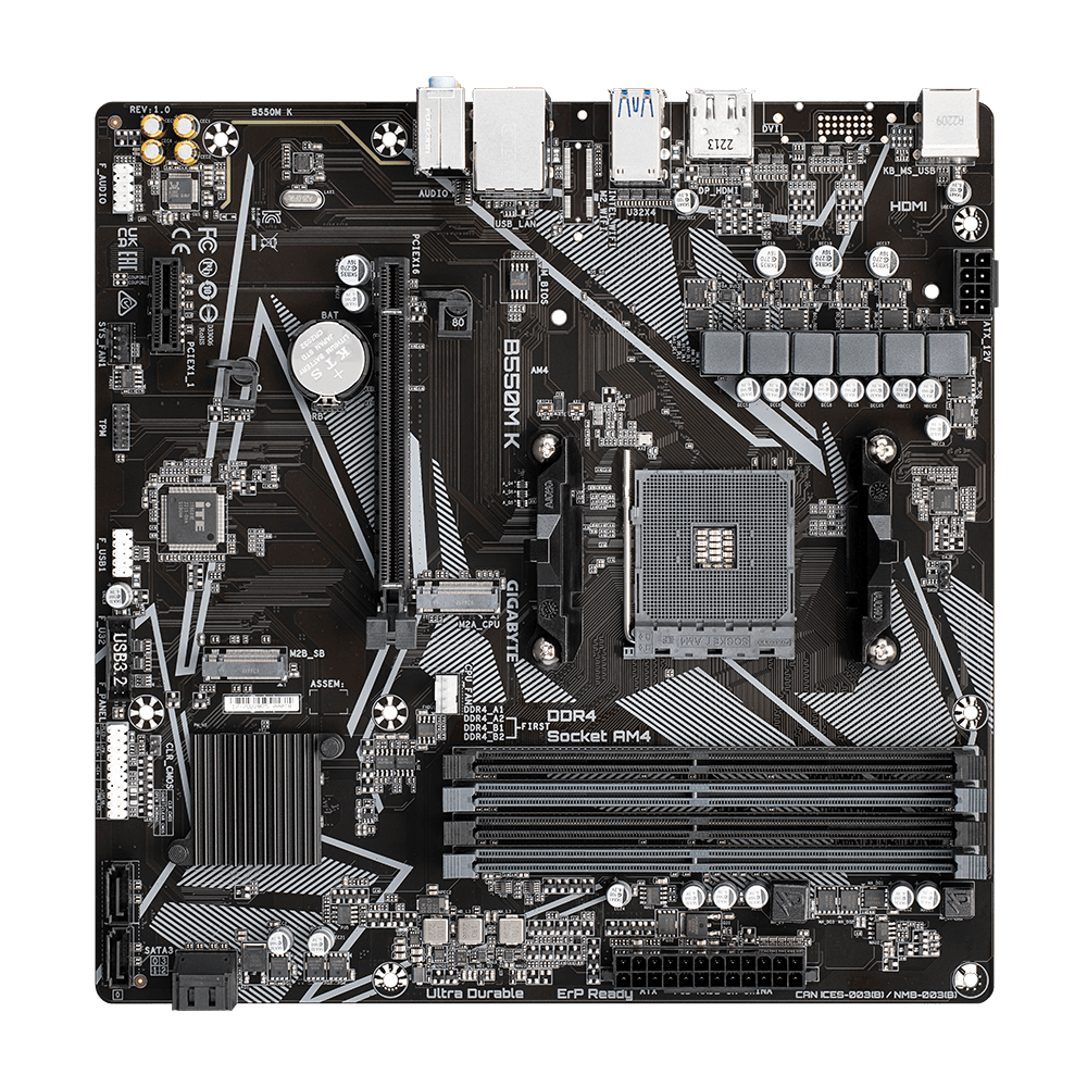 Placa Madre Gigabyte B550M K, AMD Socket AM4, SATA 6Gb/s, Micro-ATX, USB 3.1 Gen 1, PCIe 4.0-3