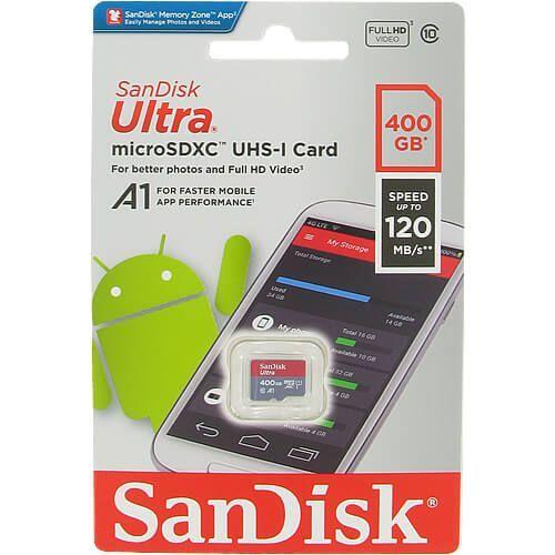 Tarjeta microSDXC SanDisk Ultra, 400 GB UHS-I, Class 10 / Speed Class 1, Incluye Adaptador SD-2