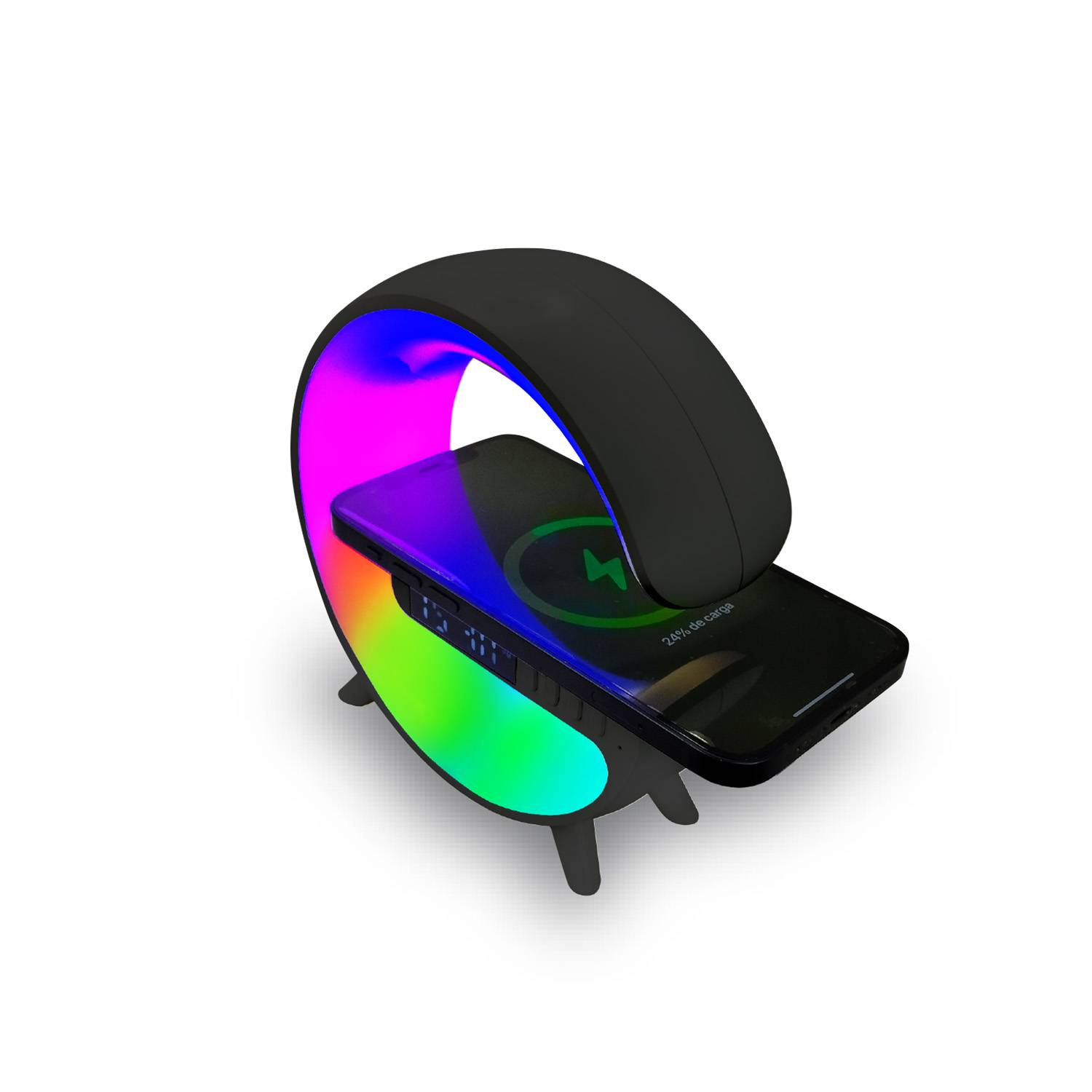 Parlante Bluetooth Mlab My Lil G 5 en 1 9388 - Carga Inalámbrica, Luz RGB, Reloj y Alarma, Negro-2