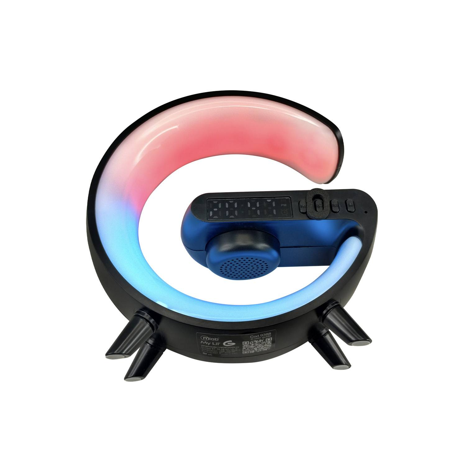Parlante Bluetooth Mlab My Lil G 5 en 1 9388 - Carga Inalámbrica, Luz RGB, Reloj y Alarma, Negro-3