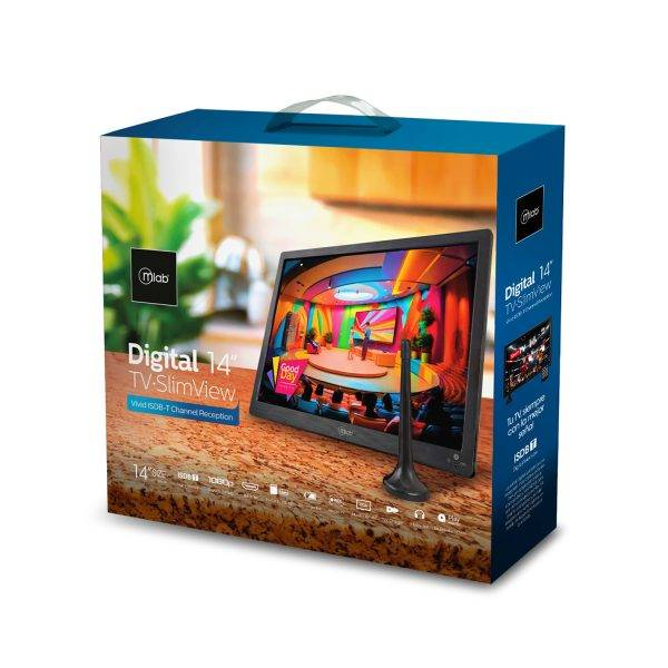 Televisor Portátil Digital MLAB SlimView 14” Sintonizador ISDB-T, Batería recargable, HDMI, USB, AV-3