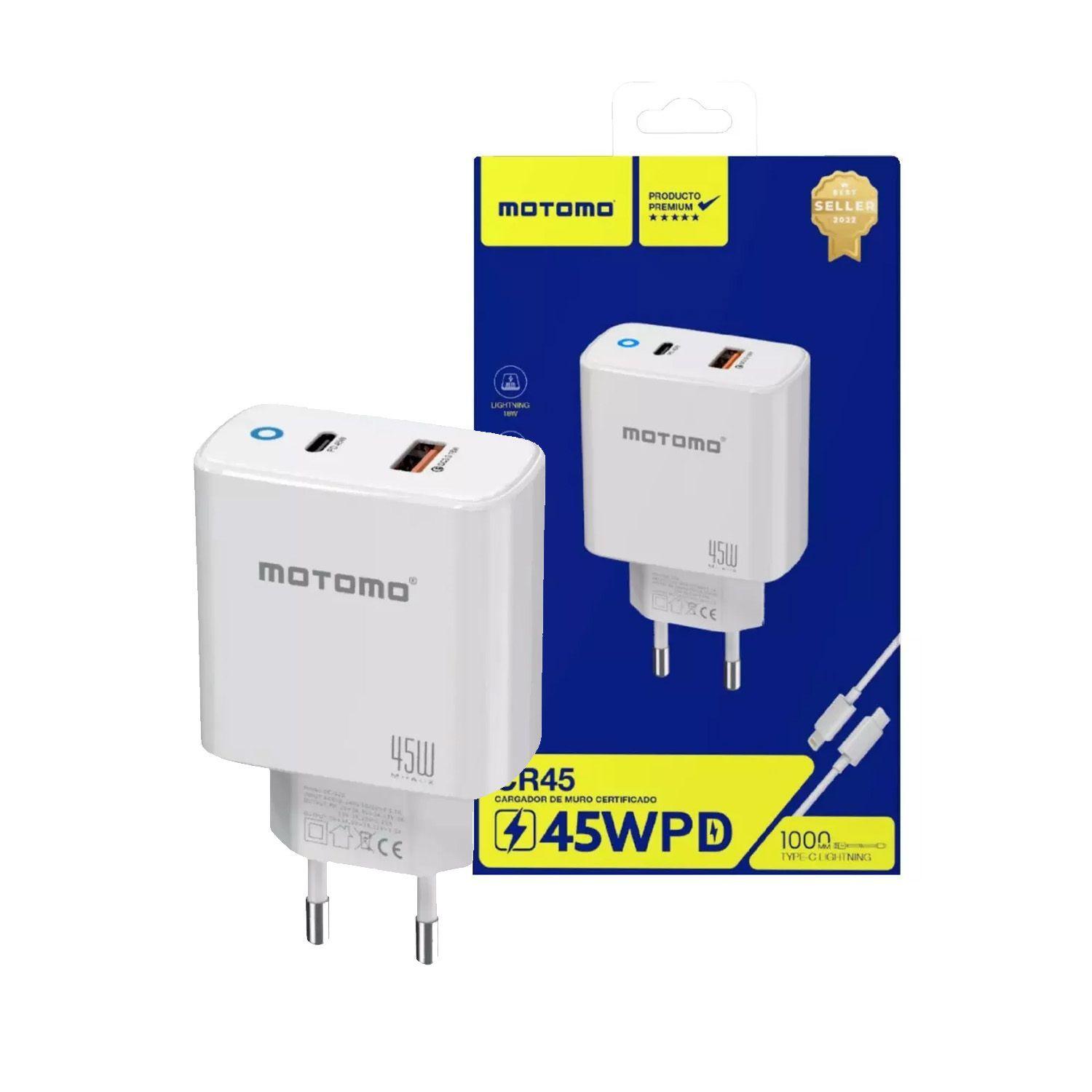  Cargador Motomo CR45W, USB-A, USB-C, Carga Rápida 45W, Color Blanco -0