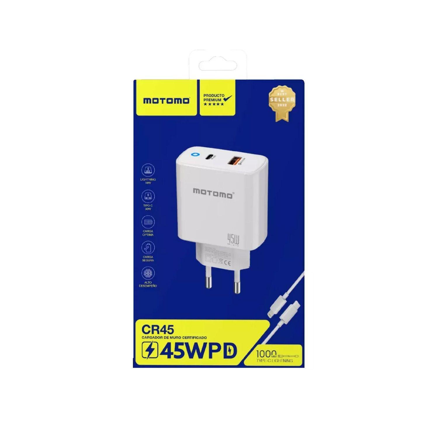  Cargador Motomo CR45W, USB-A, USB-C, Carga Rápida 45W, Color Blanco -2