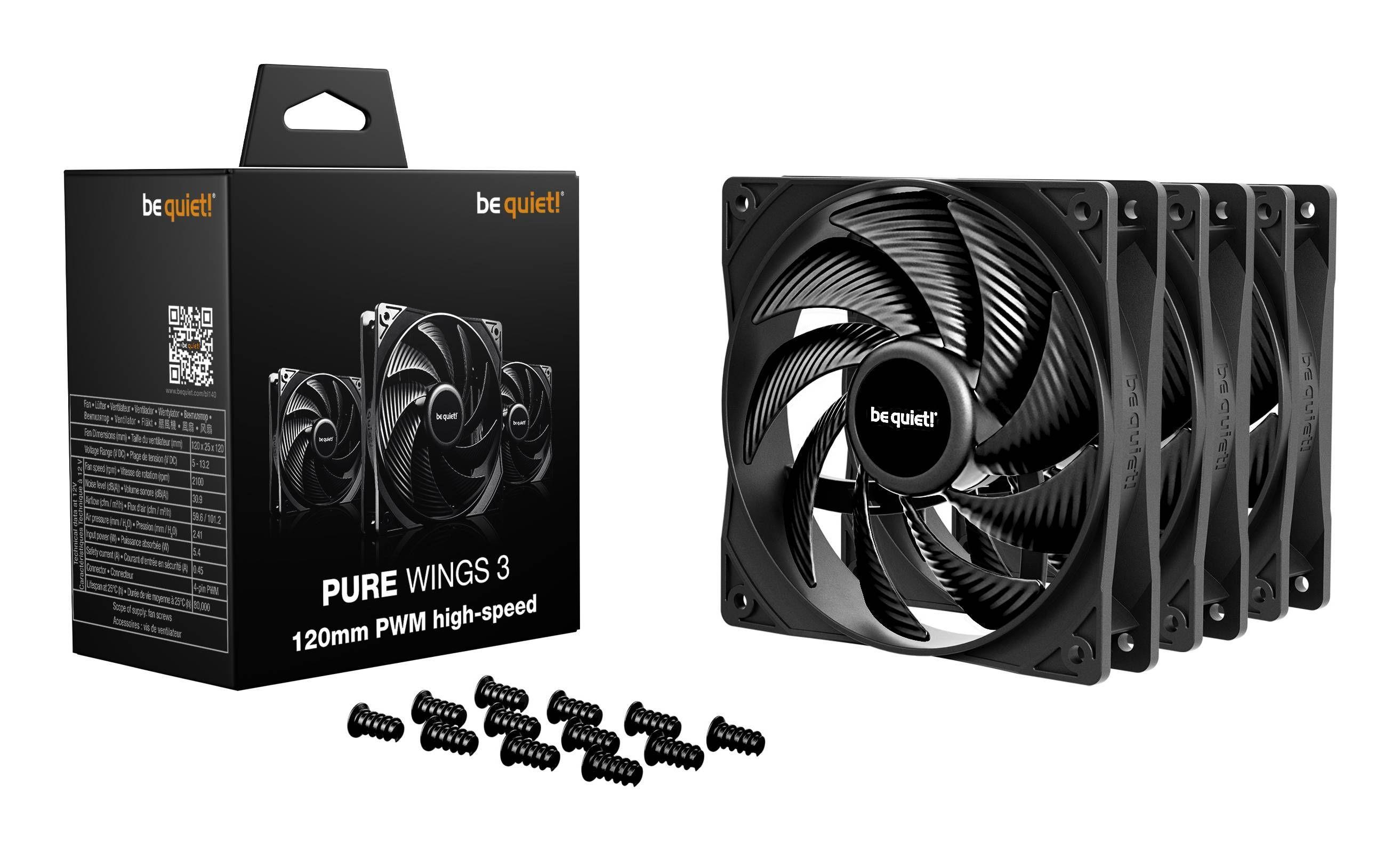 Kit de Ventiladores para PC Be Quiet! PURE WINGS 3 120mm PWM High-Speed 3-Pack, Negro-2