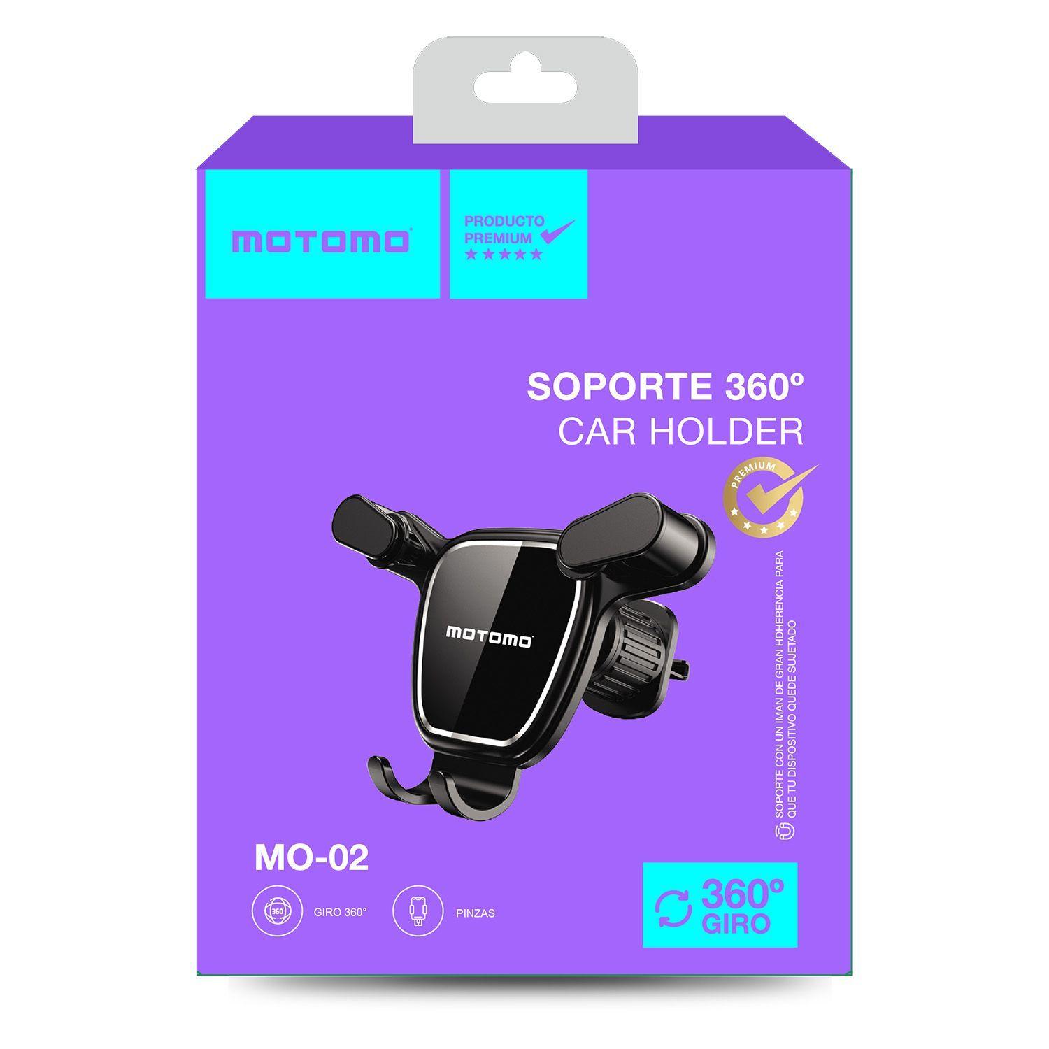 Soporte de Celular para Vehículo Motomo SOPAUT02, Triple Abrazadera, 4,5" a 6,7", Negro-2