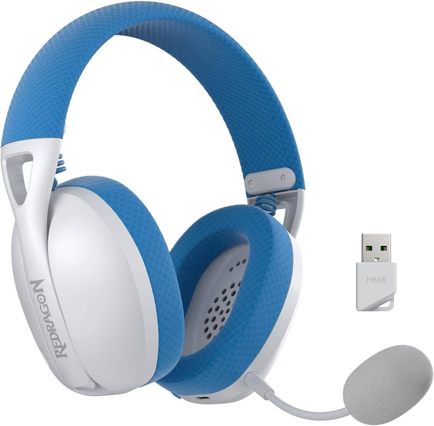 Aud fonos Gamer Inal mbrico Redragon Ire Pro H848B Bluetooth USB Color Blanco y Azul-0