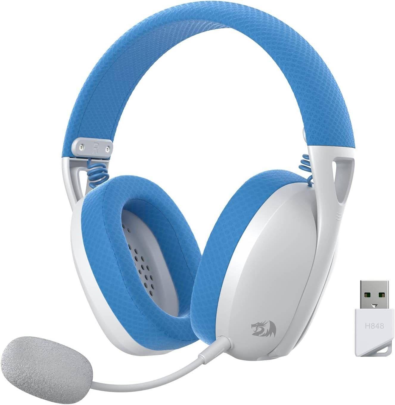 Aud fonos Gamer Inal mbrico Redragon Ire Pro H848B Bluetooth USB Color Blanco y Azul-1