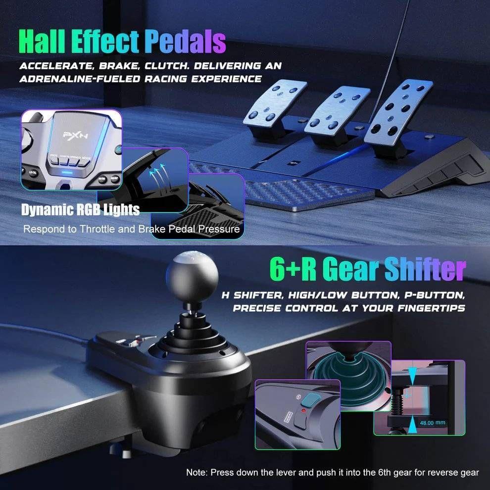 Volante para Simulador de Manejo PXN V9 Gen 2 Giro 270 900 Pedales y Palanca Inclu dos Negro-3