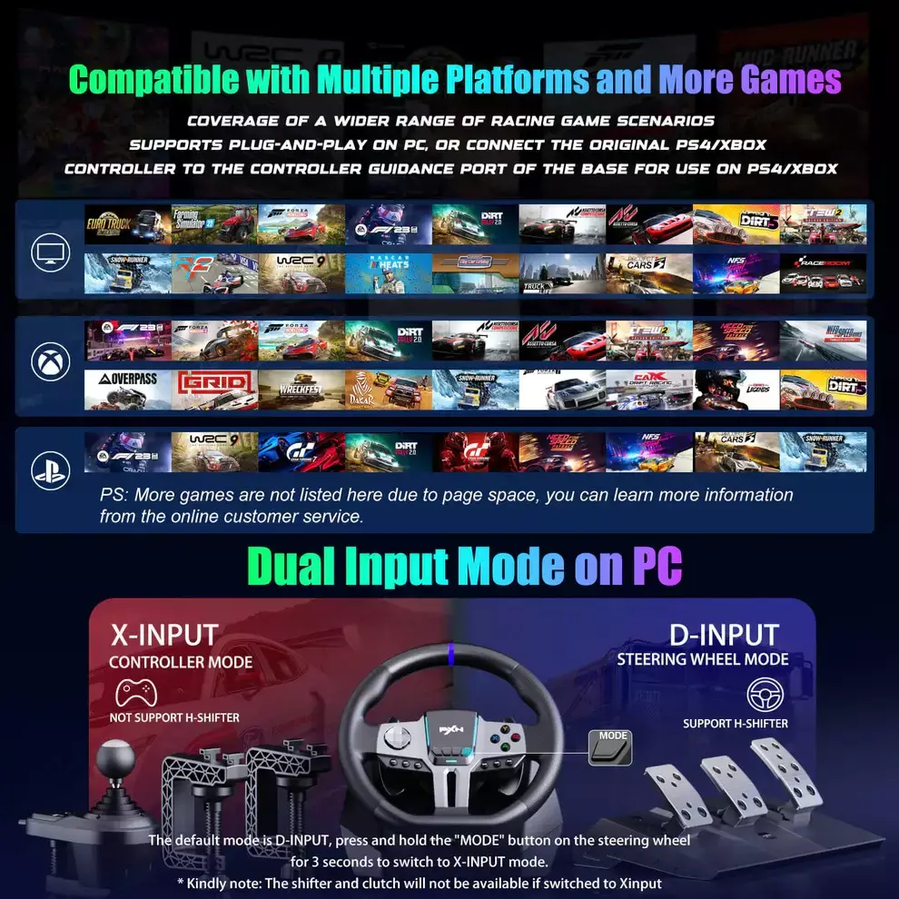 Volante para Simulador de Manejo PXN V9 Gen 2 Giro 270 900 Pedales y Palanca Inclu dos Negro-4