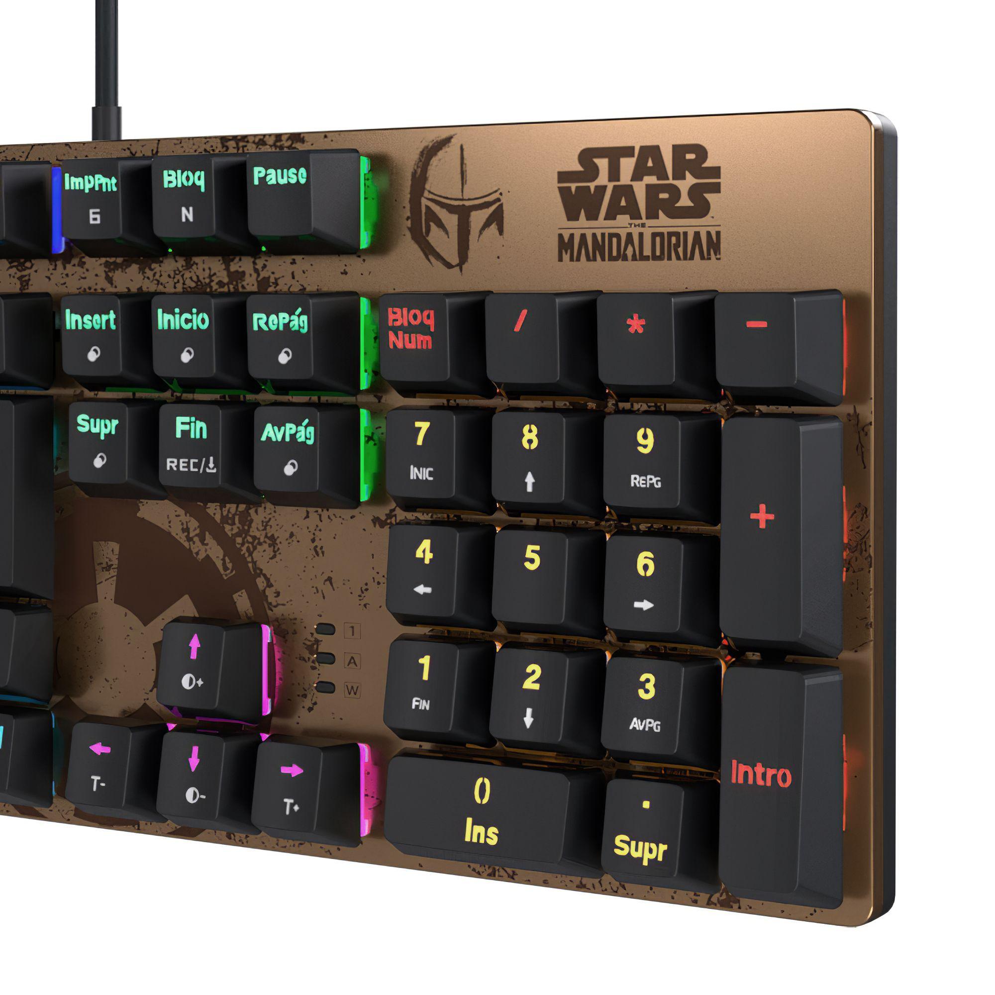 Teclado Gamer Primus Gaming Mandalorian Limited Edition, Mecánico, Switch Primus Red, Negro/Café-2