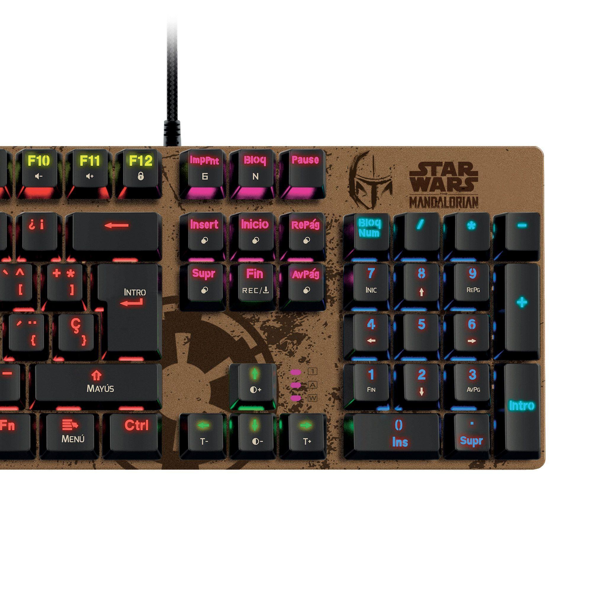 Teclado Gamer Primus Gaming Mandalorian Limited Edition, Mecánico, Switch Primus Red, Negro/Café-1