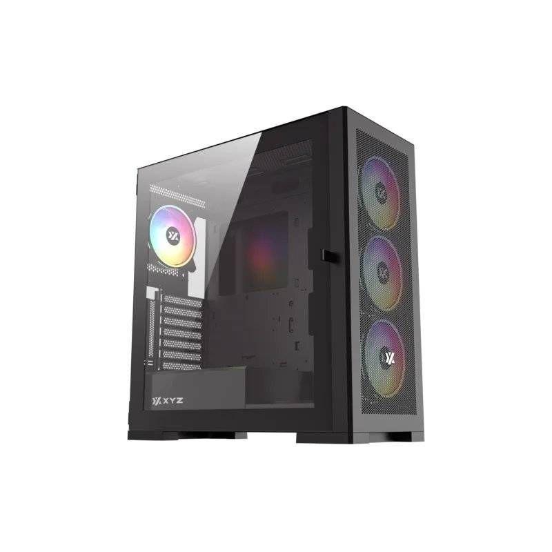 Gabinete Gamer XYZ TITANIUM MESH, Mid Tower, Panel Malla, 4 Ventiladores ARGB, Negro-0