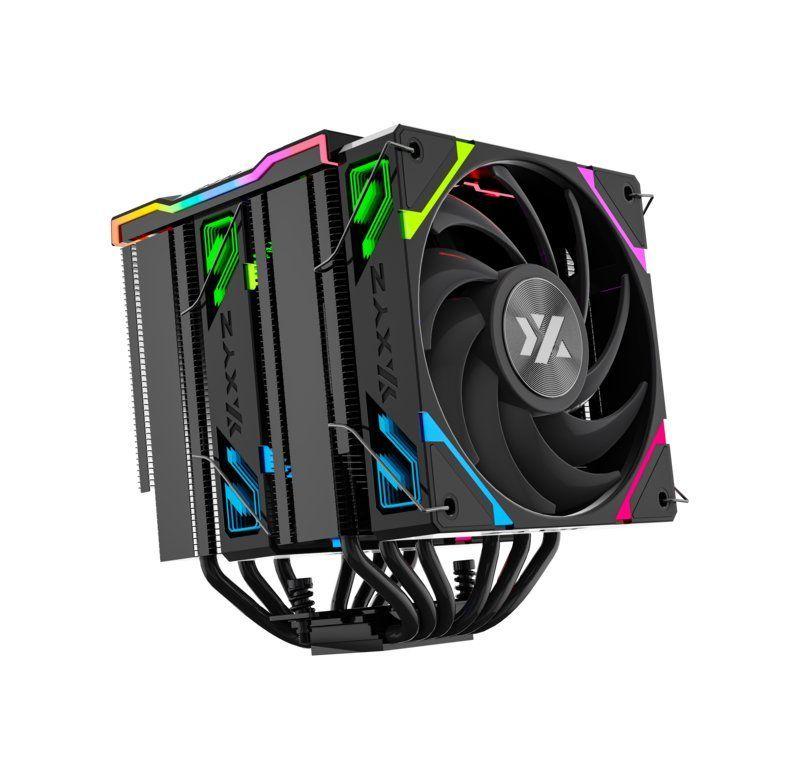 Disipador para CPU XYZ THERMAX 6 PRO DUO, 2x 120mm, 6 Heatpipes, Pantalla T°, Intel/AMD, Negro-2