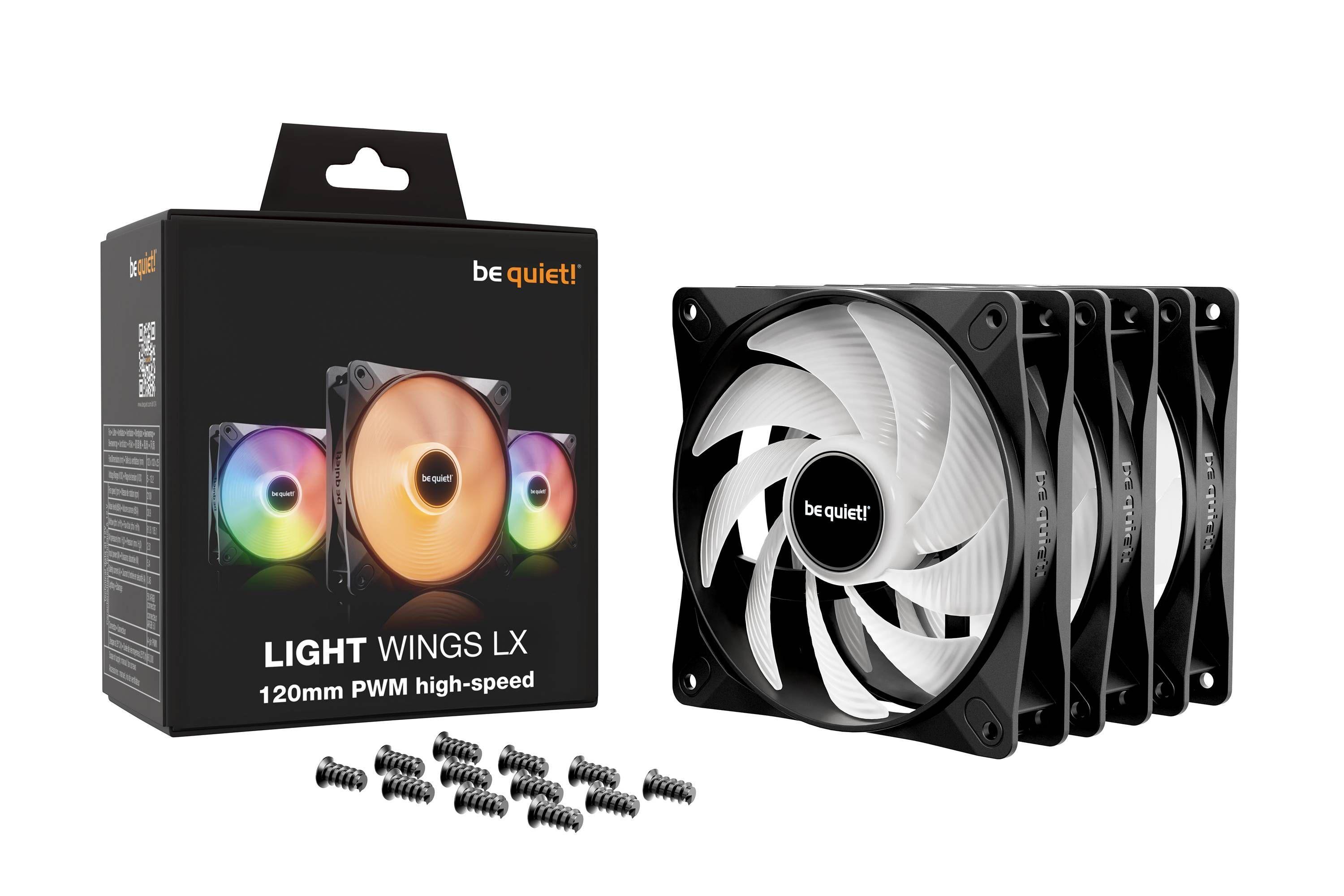 Pack de 3 Ventiladores 120mm Be quiet! Light Wings LX HS, ARGB, 2100rpm, 2.51mmH2O, Color Negro -2