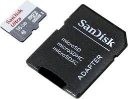 Tarjeta de Memoria MicroSDHC Sandisk 16GB, Lectura 48MB/S, Clase 10 con Adaptador SD-0