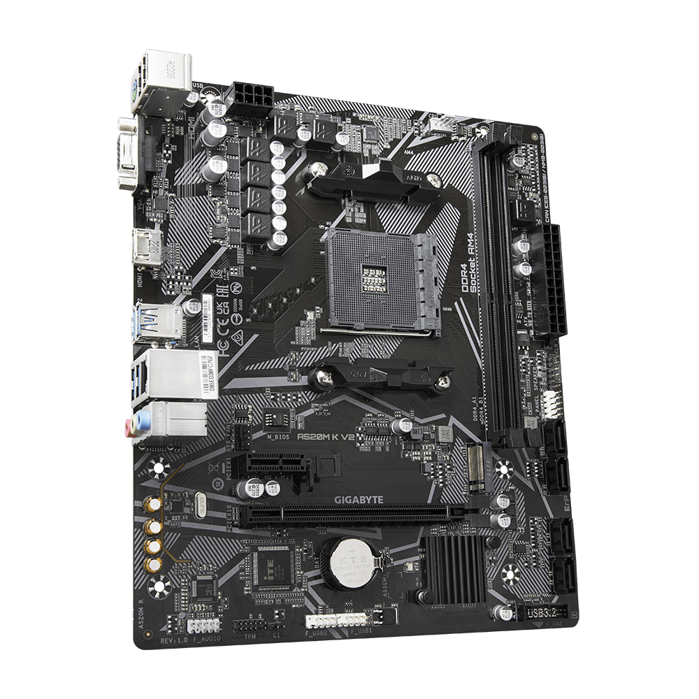 Placa Madre Gigabyte A520M K V2, AMD Socket AM4, 2xDDR4 DIMM, VGA, HDMI, 1xM.2, 4xSATA, Micro-ATX-2