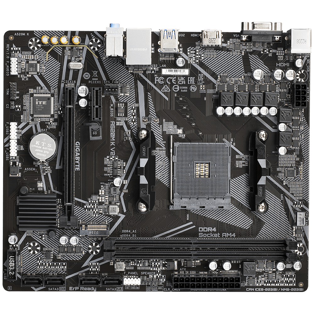 Placa Madre Gigabyte A520M K V2, AMD Socket AM4, 2xDDR4 DIMM, VGA, HDMI, 1xM.2, 4xSATA, Micro-ATX-3