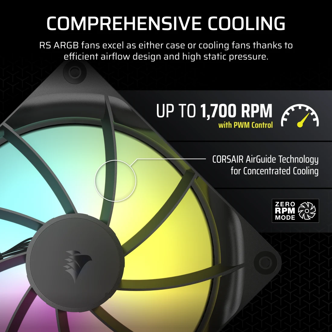 Ventilador para PC CORSAIR RS140 ARGB, PWM, 140 mm, Negro-2