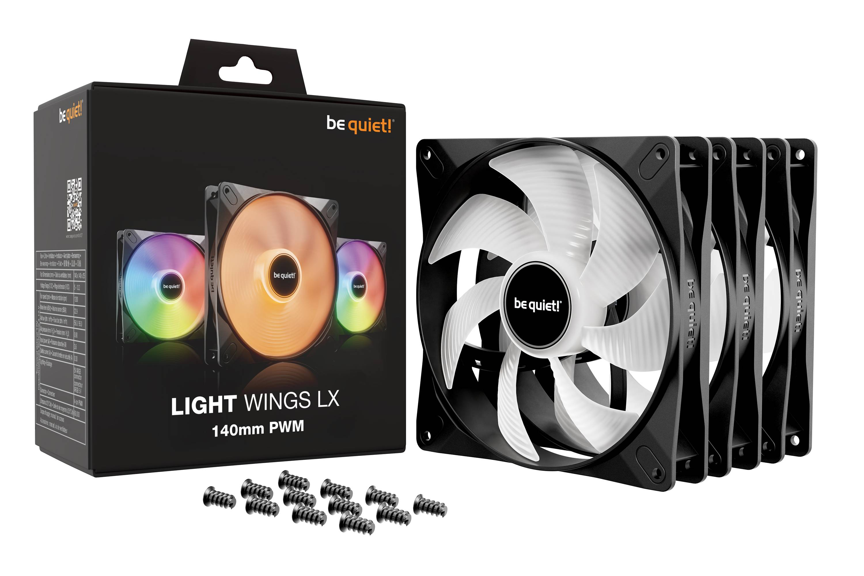 Pack de 3 Ventiladores 140mm Be quiet! Light Wings LX, ARGB 16 LED, 1200rpm, Color Negro-3