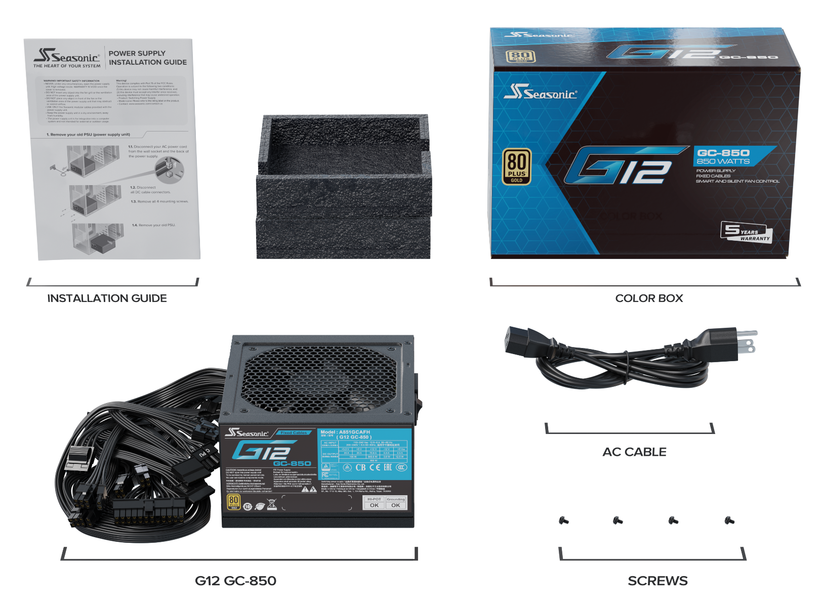 Fuente de Poder Seasonic G12 GC-850, 850W, ATX, Certificada 80+ Plus GOLD-5