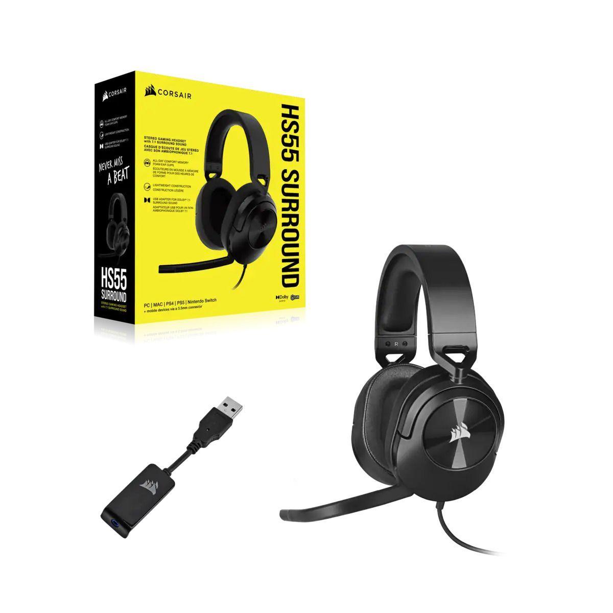 Audífonos Gamer Corsair H55 Surround, Dolby Audio 7.1, USB, Carbón-4