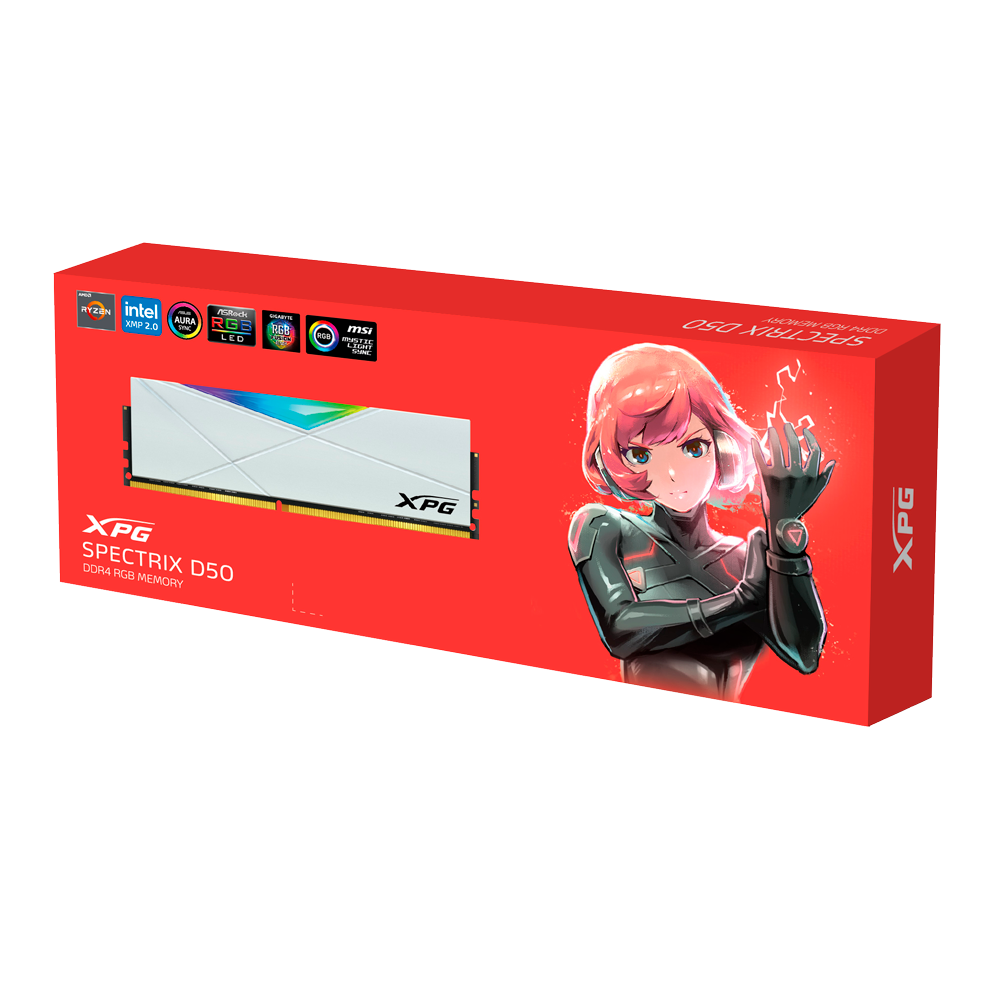 Memoria Ram DDR4 16GB 3600MT/s XPG SPECTRIX D50 RGB, CL18, UDIMM, 1.35V, White-1