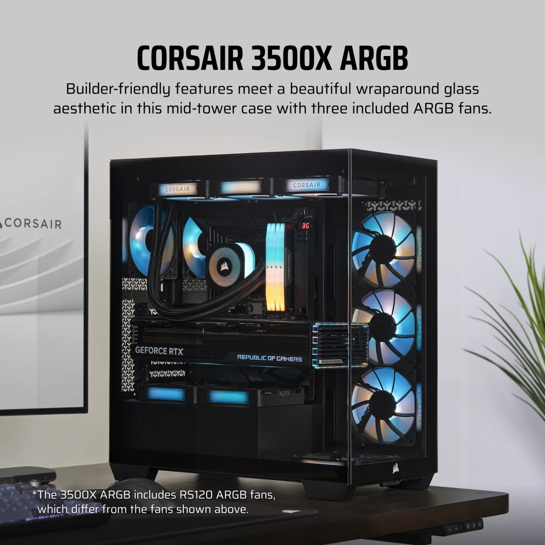 Gabinete Gamer Corsair 3500X ARGB, Vidrio Templado, Color Negro-1