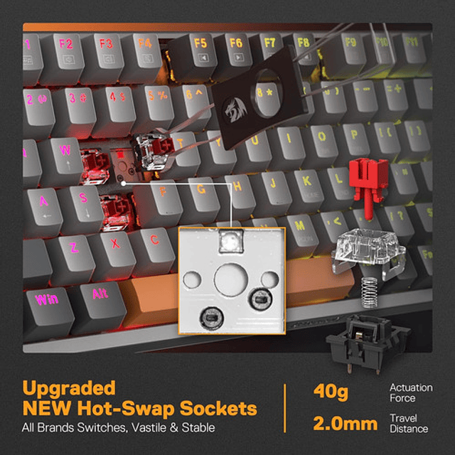 Teclado Gamer Redragon Olaf K648 RGB, Mecánico, Inglés, Switch Red, RGB, 90%, Color Gris-4