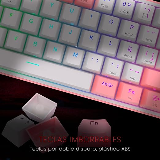 Teclado Gamer Inalámbrico Redragon Fizz Pro K616 RGB, Español, Red Switch, RGB, 60%, Blanco/Rosado-5