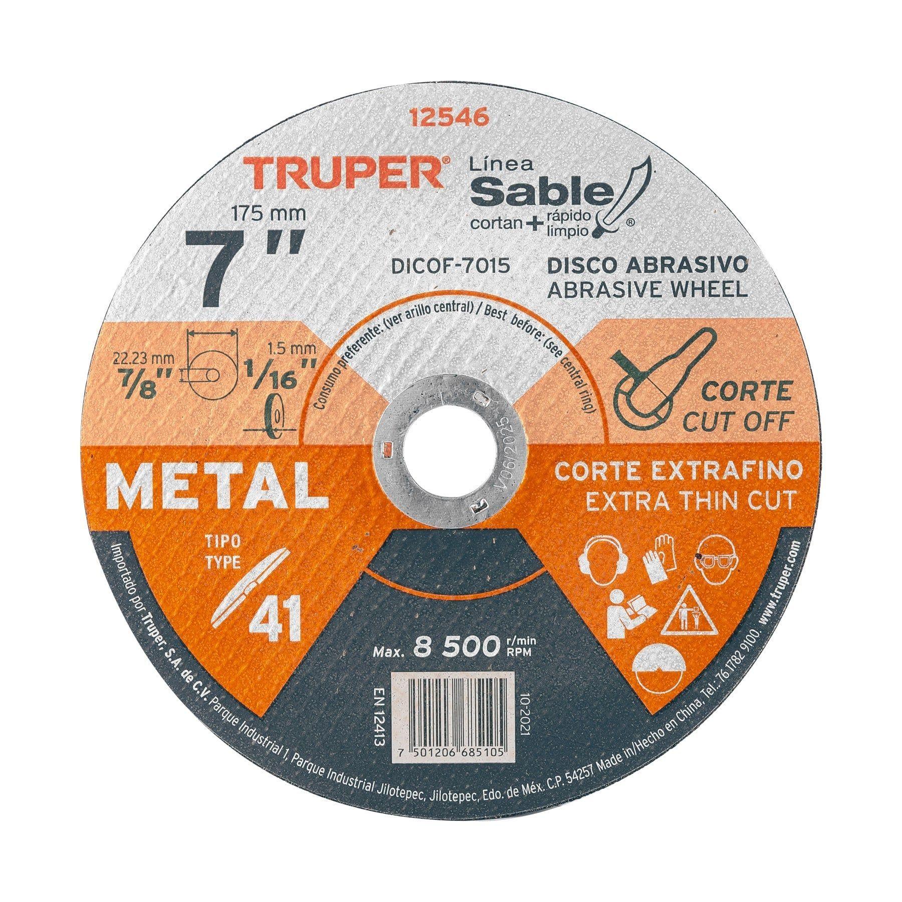 Disco Corte Fino De Metal  7 PuLG X 1.5 Mm Sable - Truper Negro-1