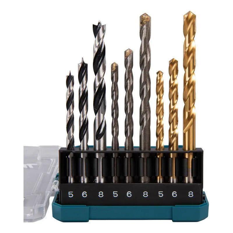 Set 9 Brocas Madera Metal Mampostería + Estuche Makita-1