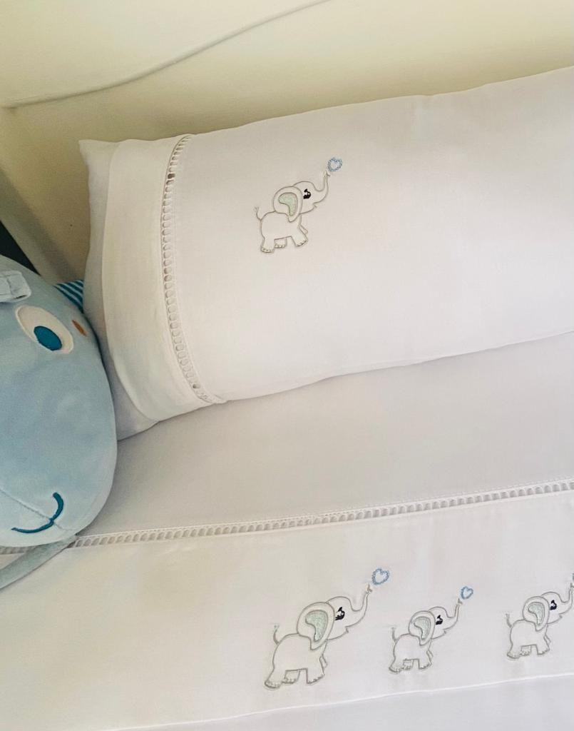 Sabanas Colecho Bebe 300 Hilos, 100% Algodón Elefante Celeste -0