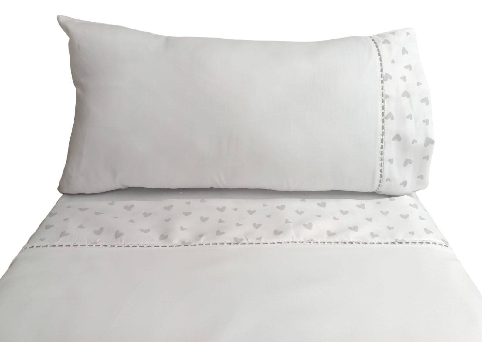 Sabanas Cuna Bebe Corazón Gris, 300 Hilos, 100% Algodón-0
