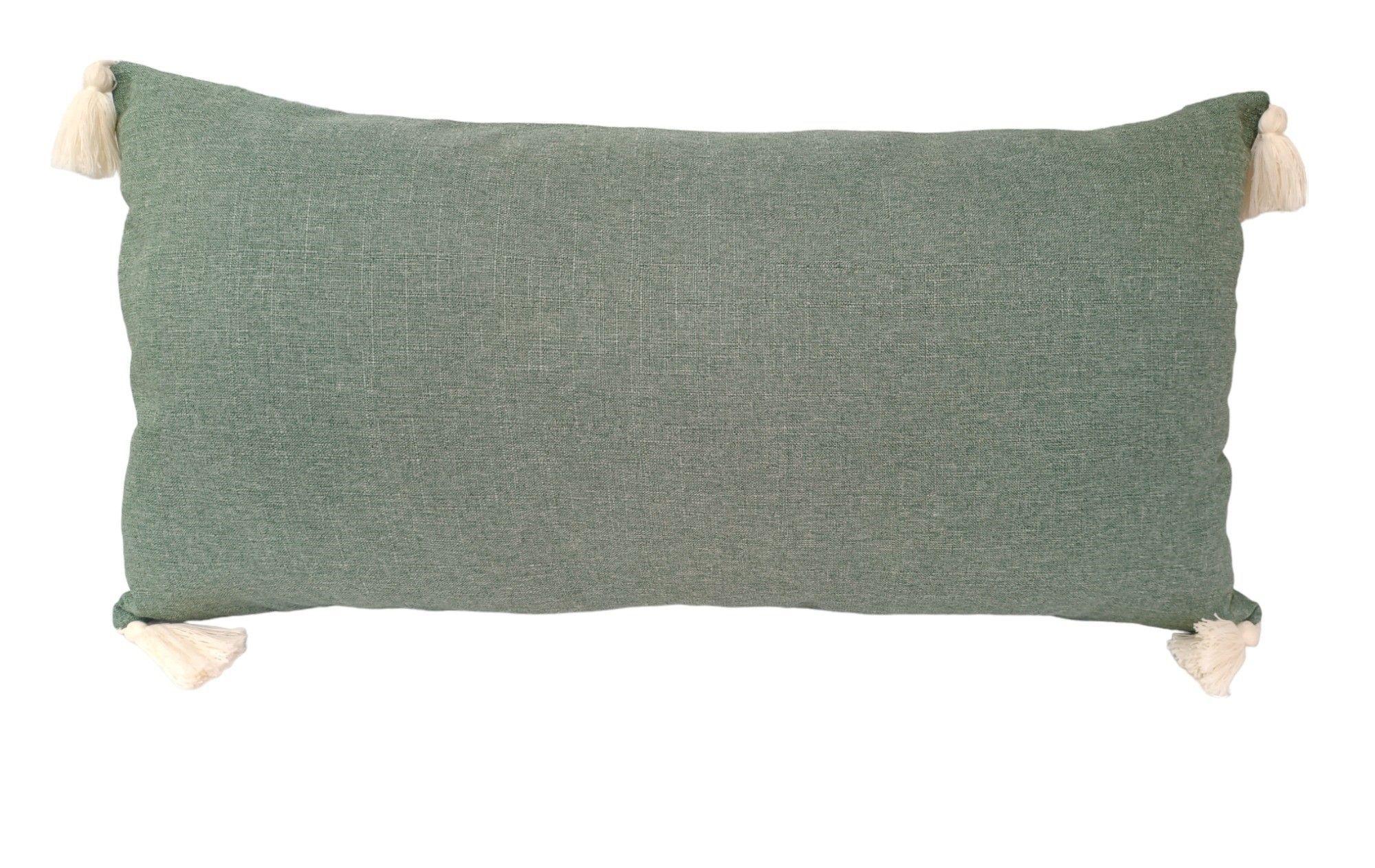 Cojin Lino Verde Menta Con Pom Pom 85 x 40-0