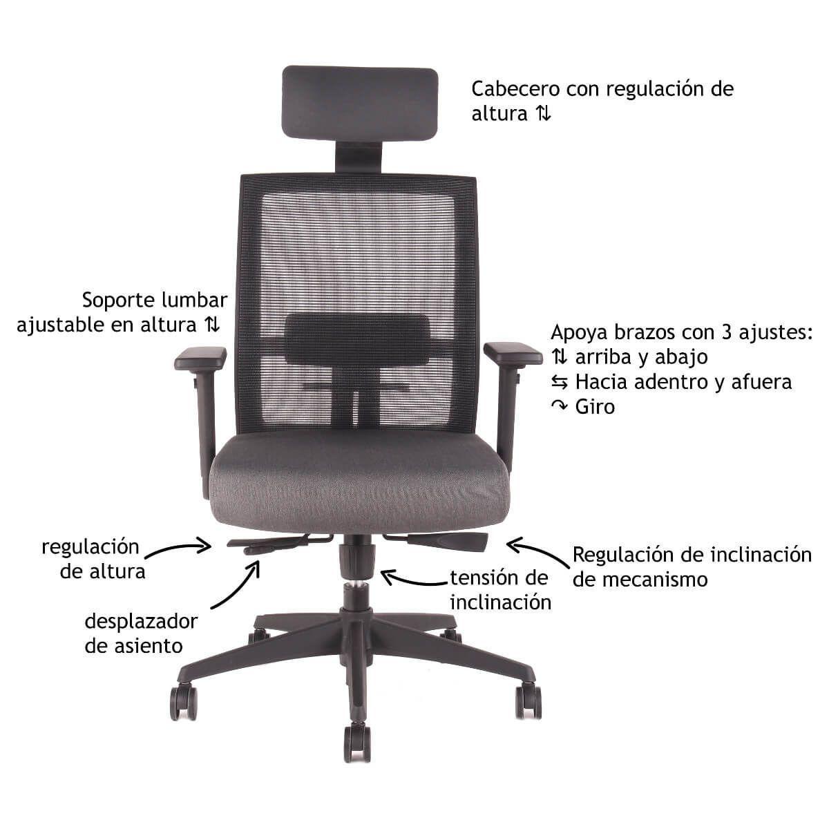 Silla Gerencial Tor Full Ergonómica, con Ajuste Lumbar y Reclinación-3