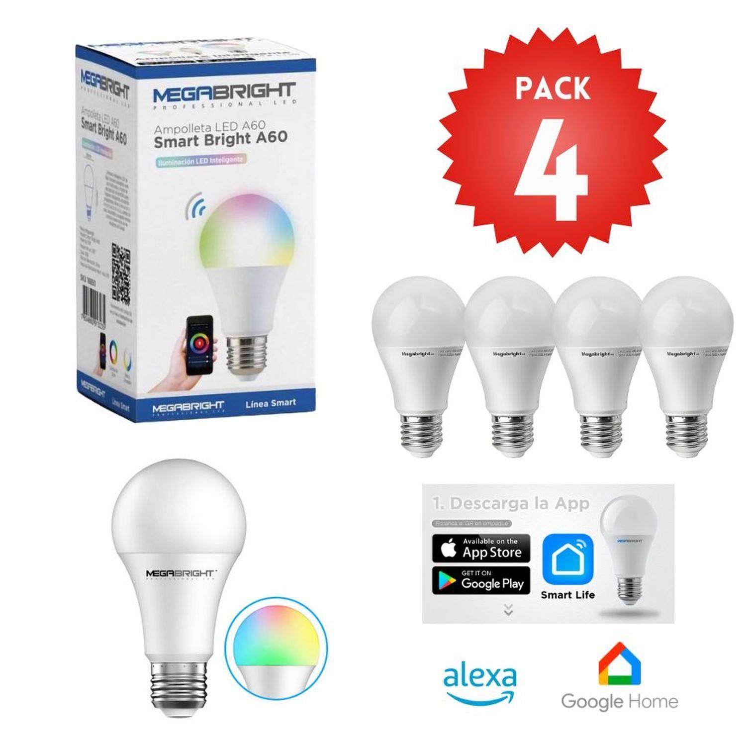 Pack 4 Ampolleta LED Smart Wifi 10w E27 Google Home Alexa-2